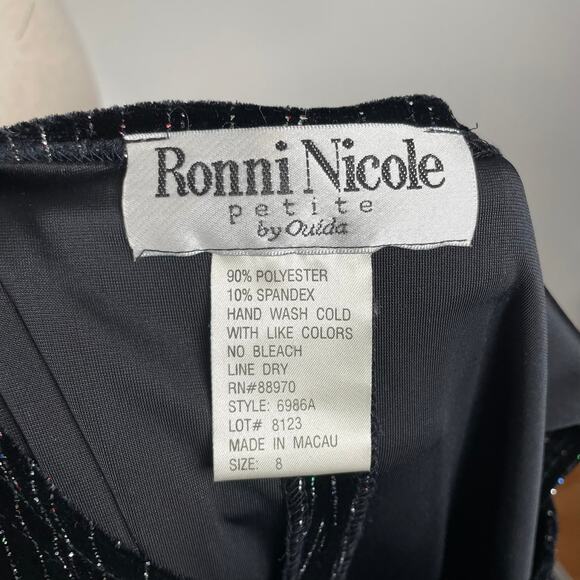 90s VTG Ronni Nicole 2-Pc Velvet Evening Dress w/ Jacket Black Glitter Sparkly - Picture 8 of 16